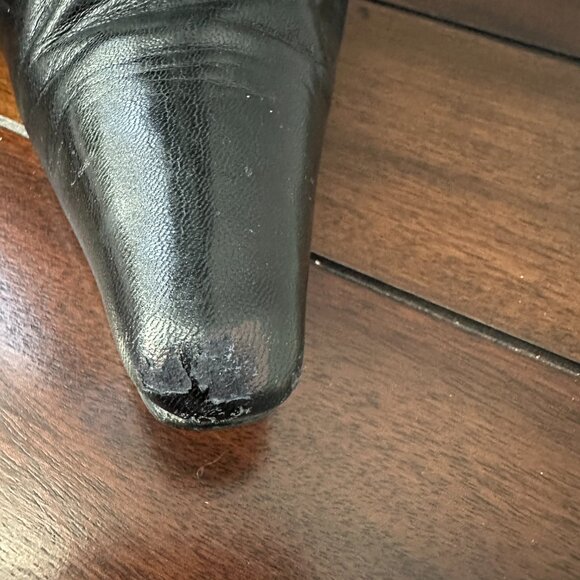 Vintage Black Leather White/Cream Suede w/Lace Detail Stiletto Boots - Picture 15 of 16